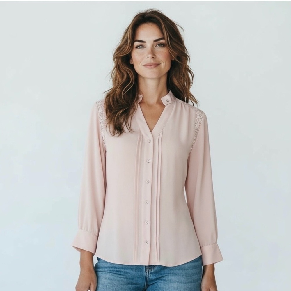 Anthropologie MOULINETTE SOEURS Blouse Sz 6 Blush Pink Champagne Metal‎ Buttons